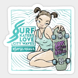 Surf skaters love city waves Sticker